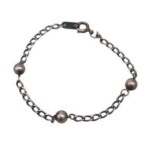 925 Sterling Silver Beaded Spacers Chain Bracelet Casual College Work Minimalist